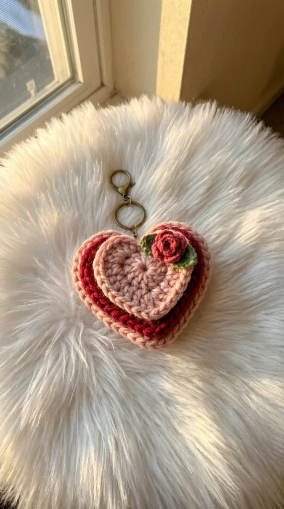 crochet heart Valentine keychain