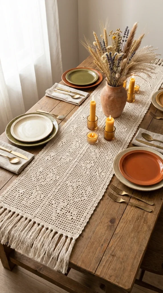 crochet table runner fringe décor