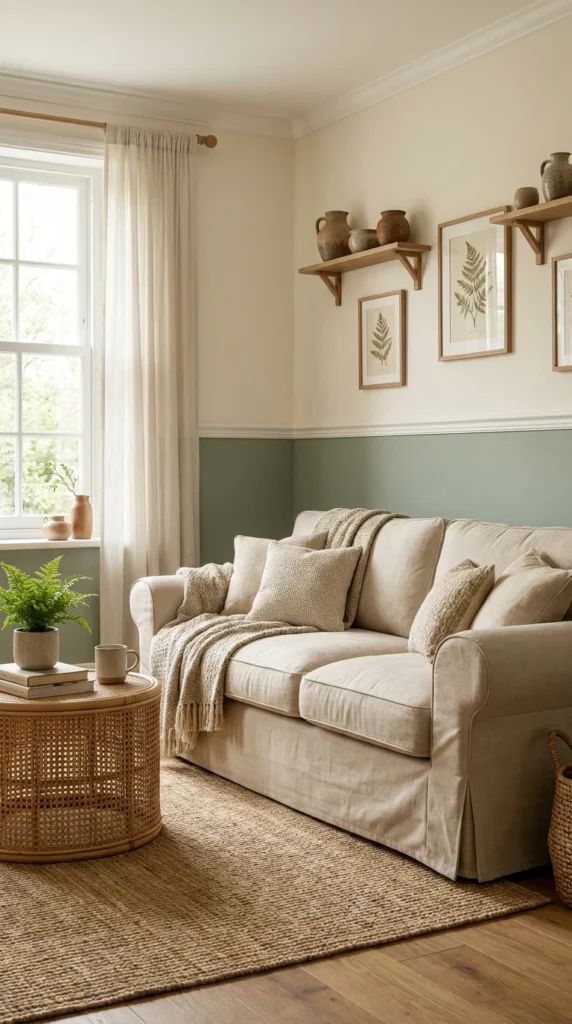 dado rail two-tone wainscoting living room