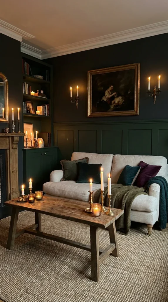 dark wainscoting living room wall