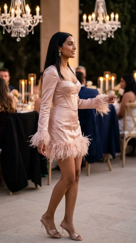 feather trim cocktail dress wedding