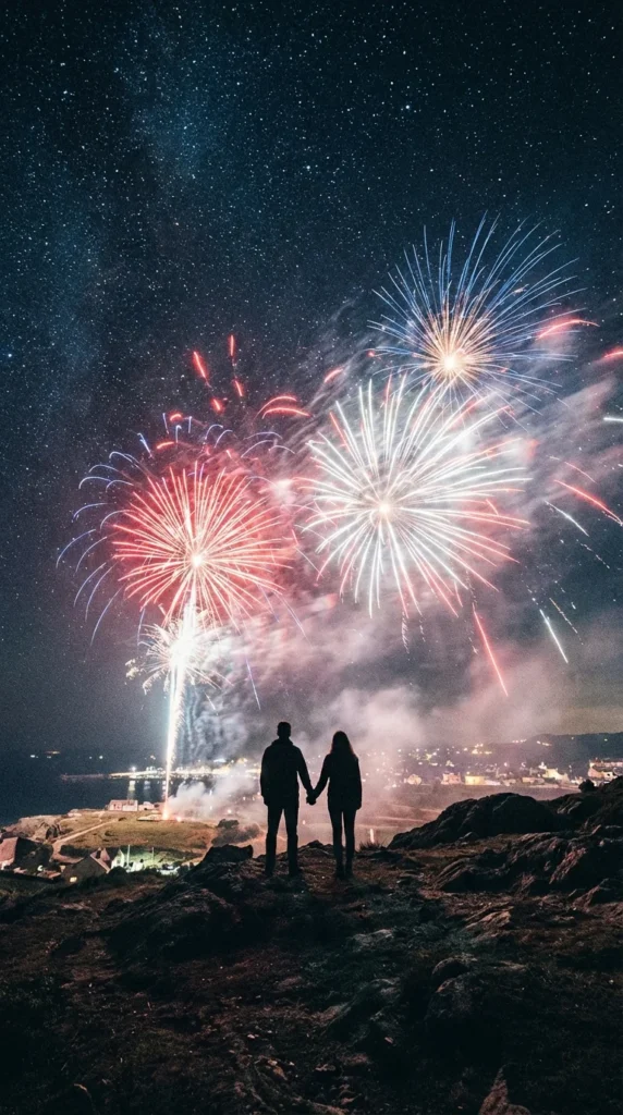 fireworks silhouette 4th of July couple photoshoot