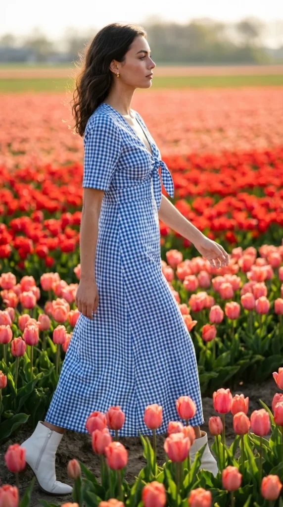 flower field outfit ideas gingham dress