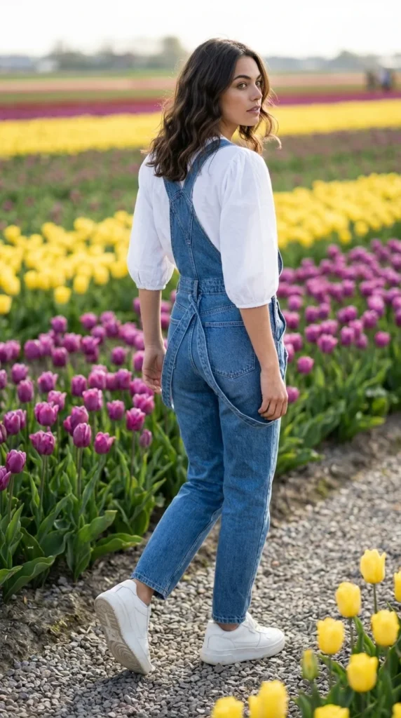 flower picking outfit denim overalls