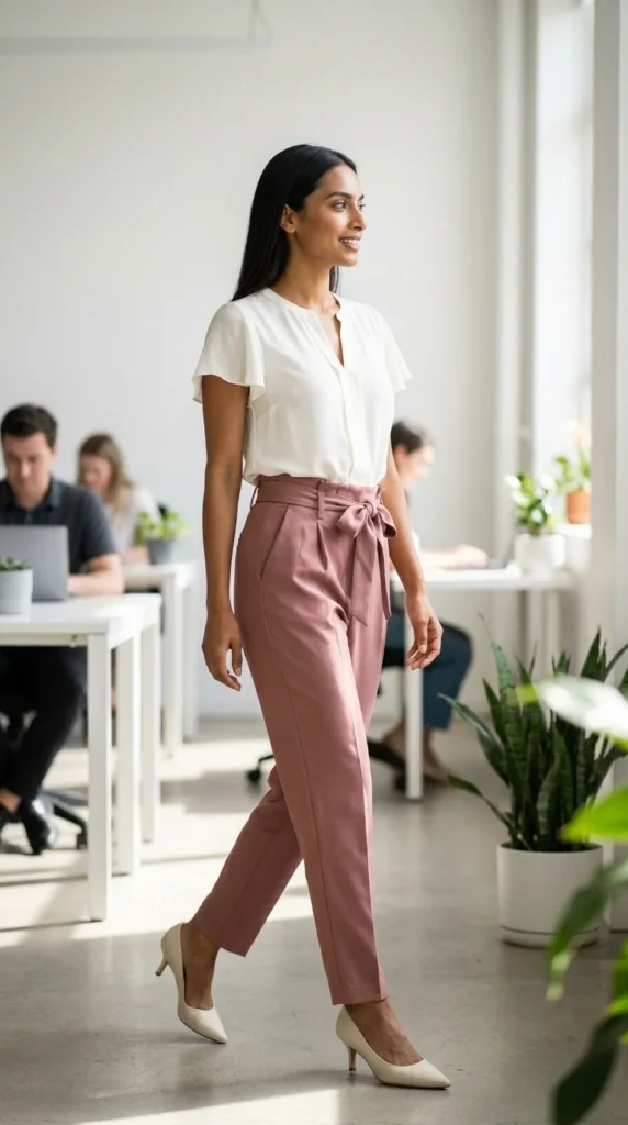 flutter sleeve blouse paperbag trousers office