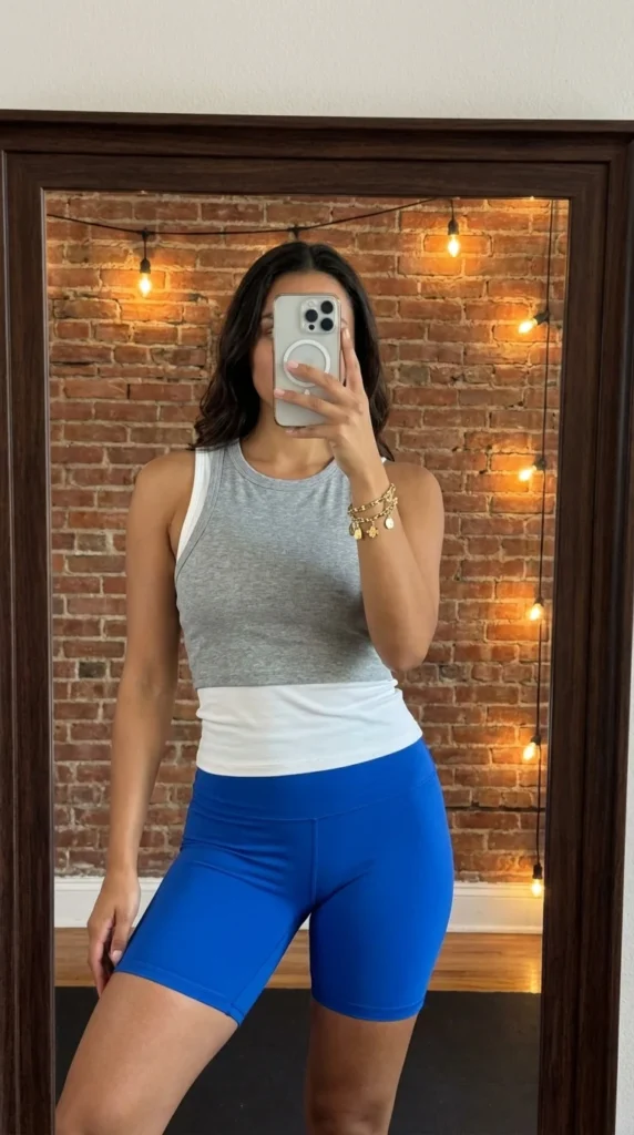 foldover yoga shorts Y2K layered tank