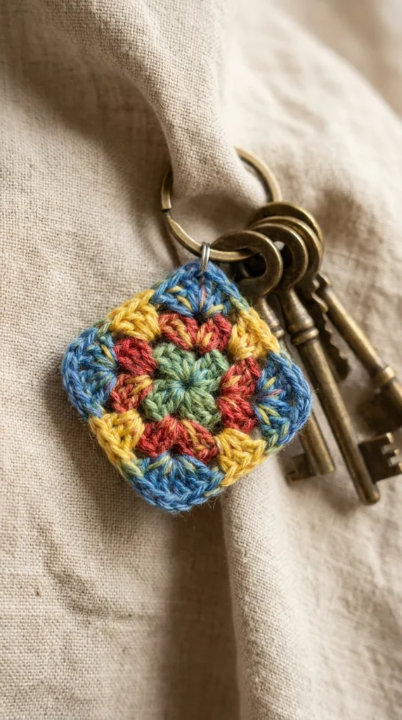 granny square crochet beginner keychain