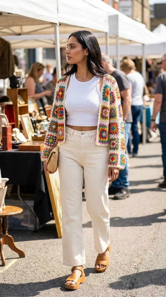 granny square crochet cardigan outfit