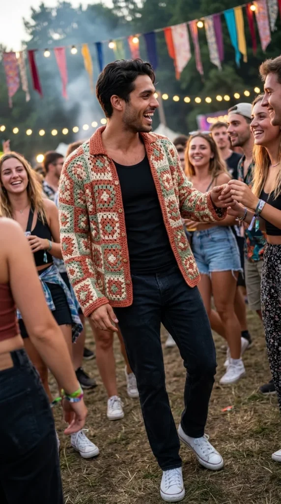 granny square crochet shirt festival