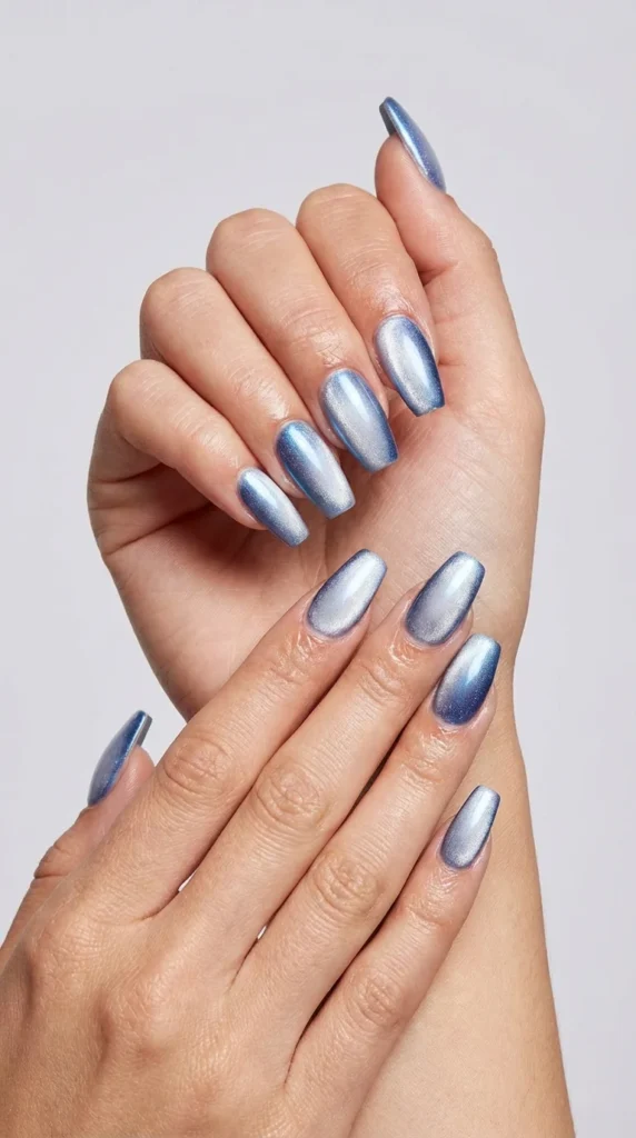 iridescent blue shimmer nails
