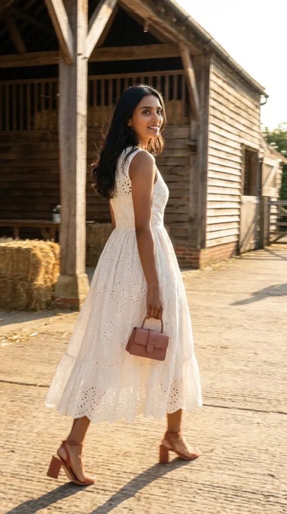 ivory broderie anglaise midi dress