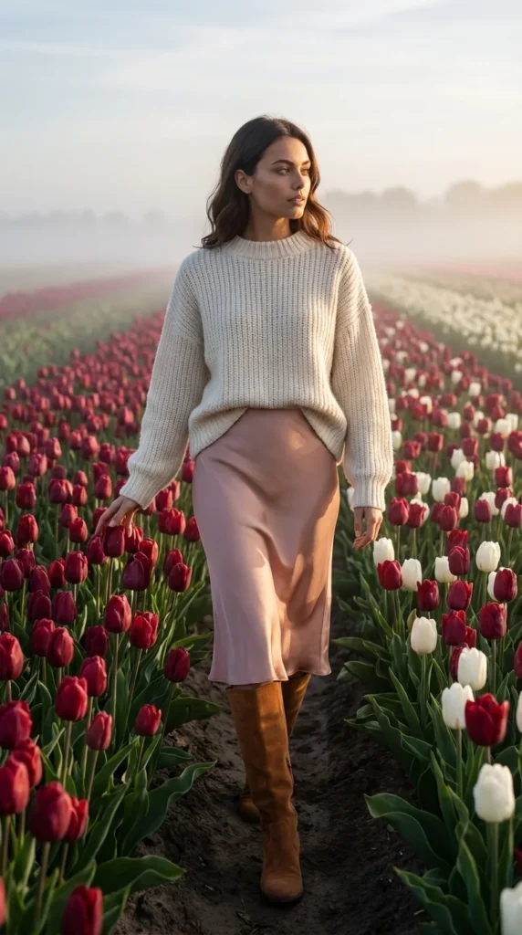 layered spring outfit cold weather tulip