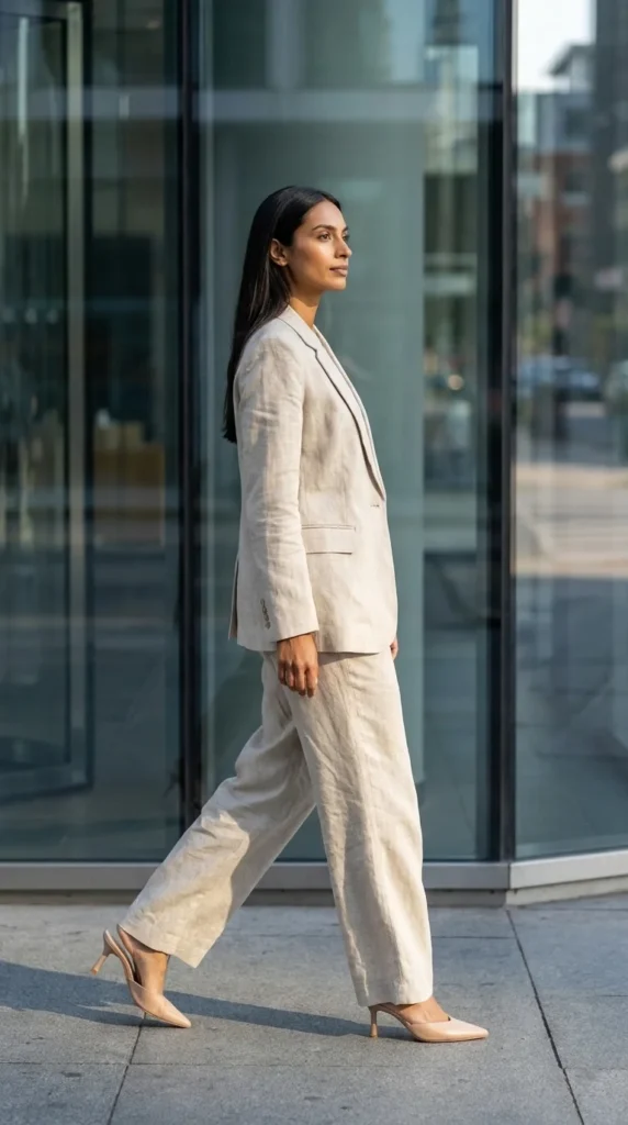 linen blazer trouser set women office