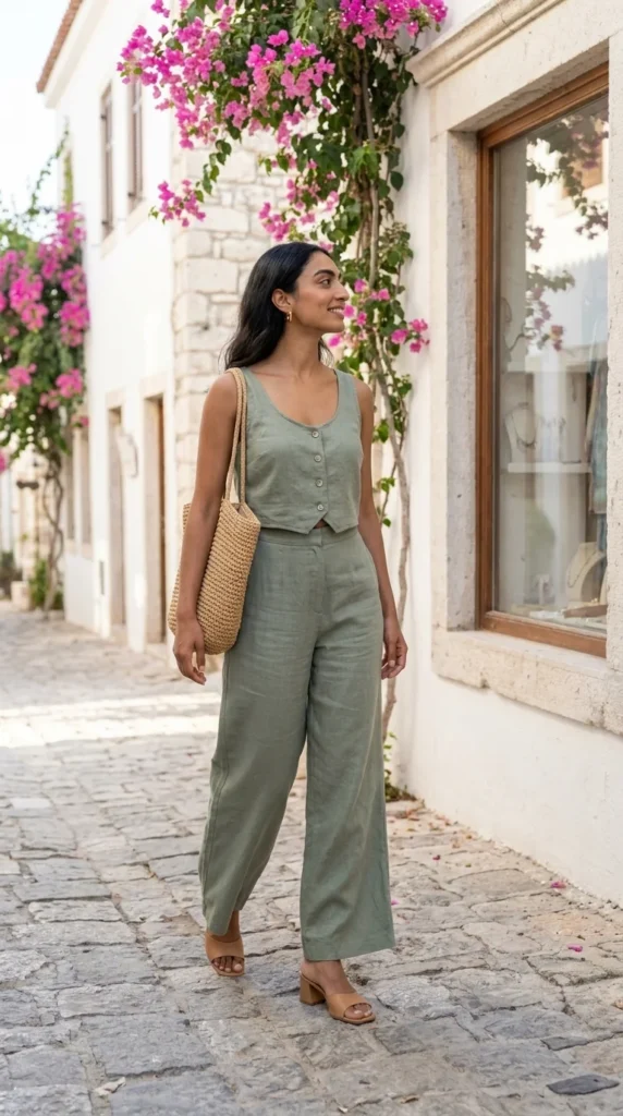 linen matching set beach vacation outfit