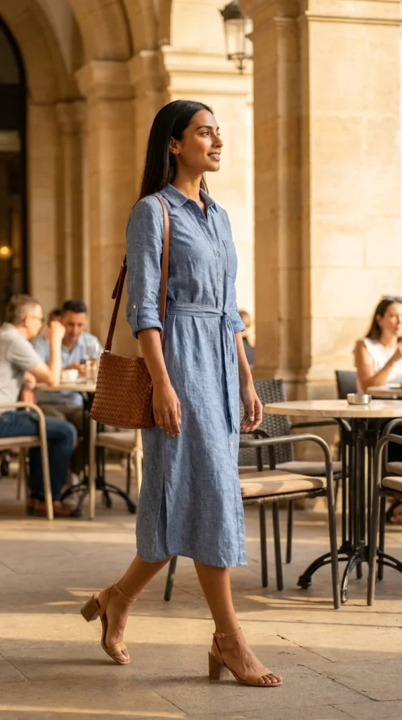 linen shirt dress belted office summer