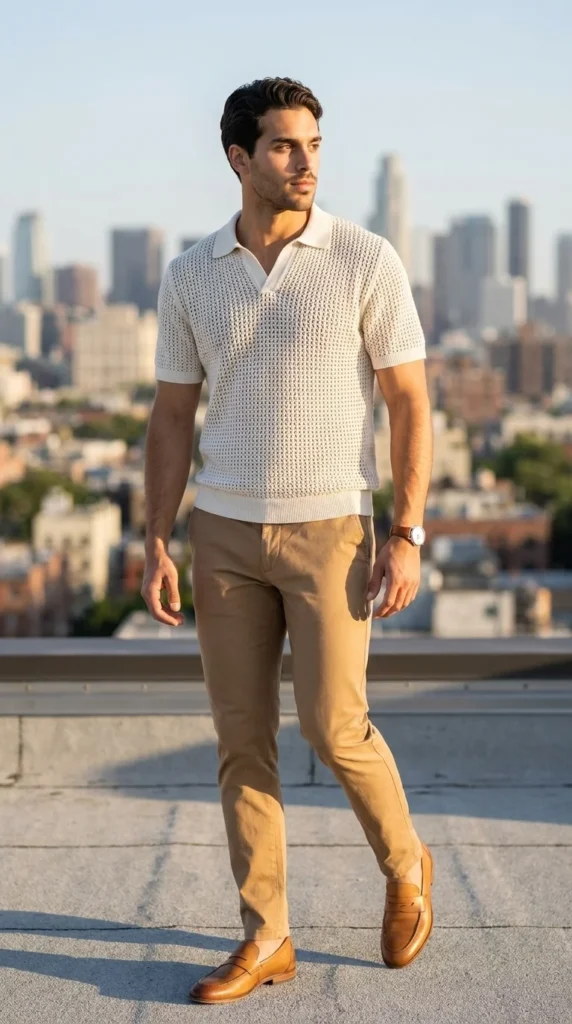 men crochet polo smart casual