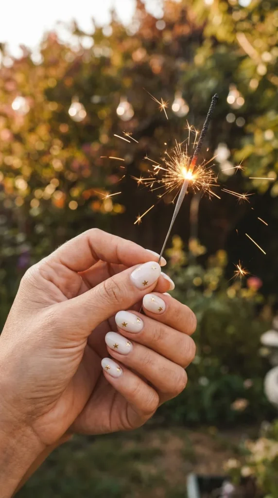 milky white patriotic nails