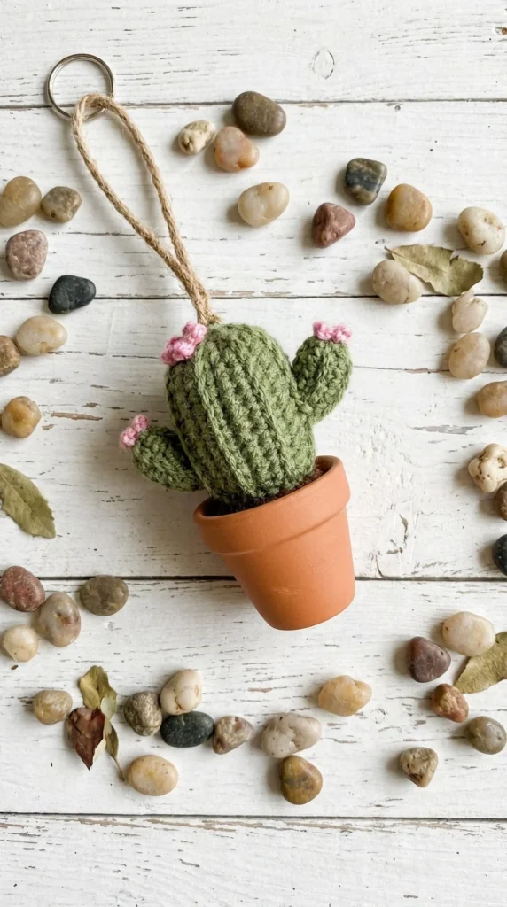 mini crochet cactus keychain