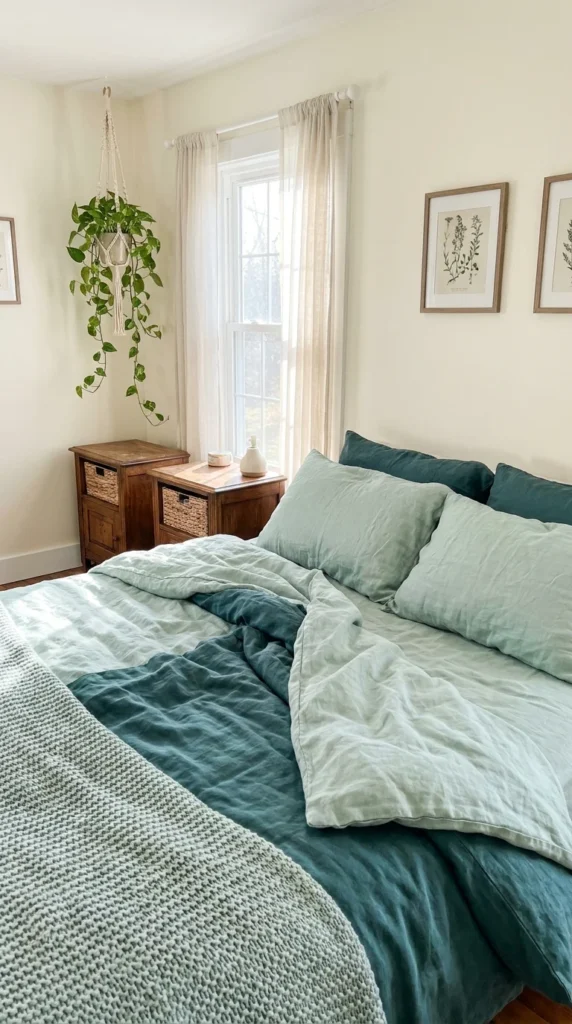 mint teal bedroom decor layered