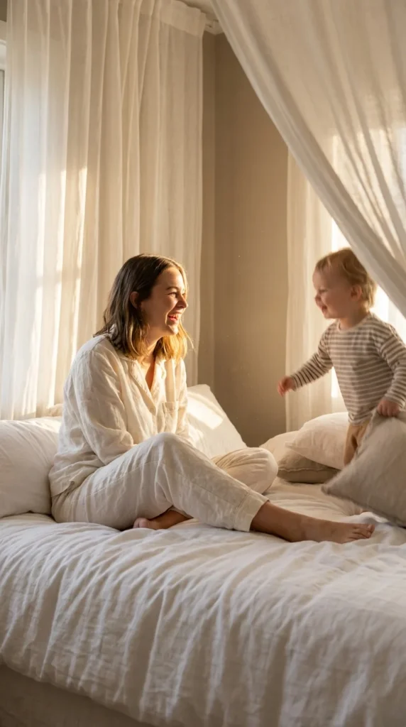 mom and baby photoshoot indoors