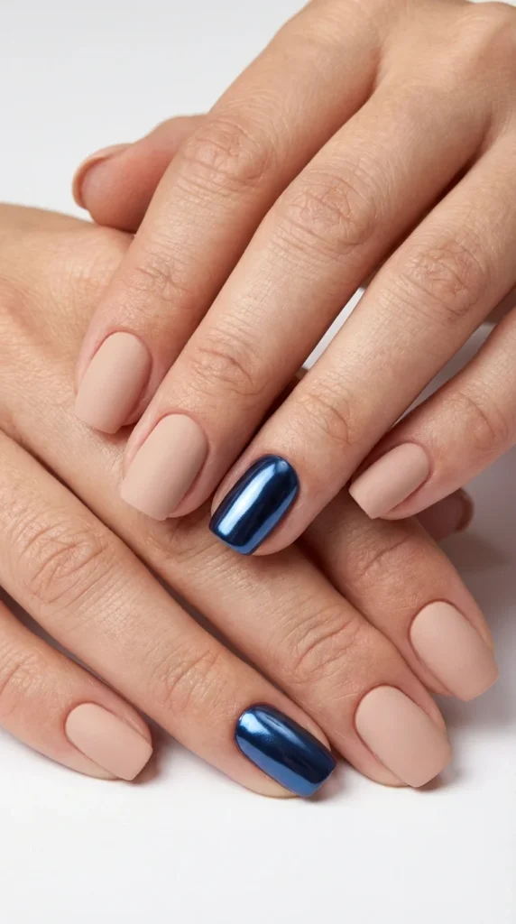 navy chrome accent nail