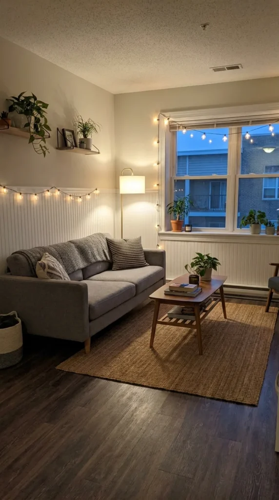peel and stick wainscoting rental living room