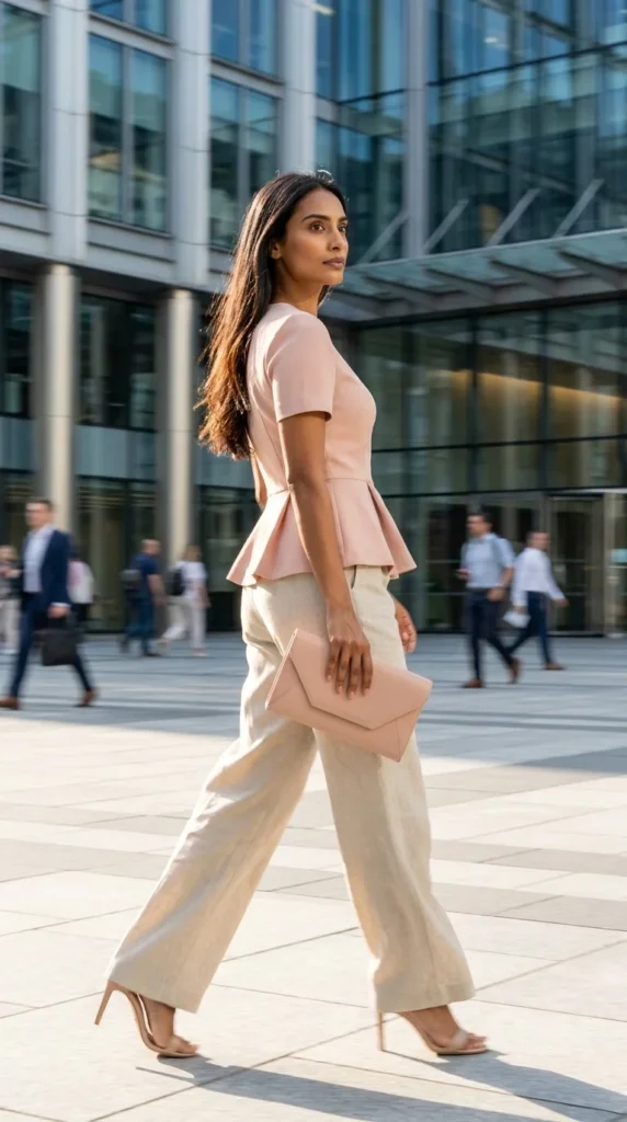 peplum top wide leg linen pants office