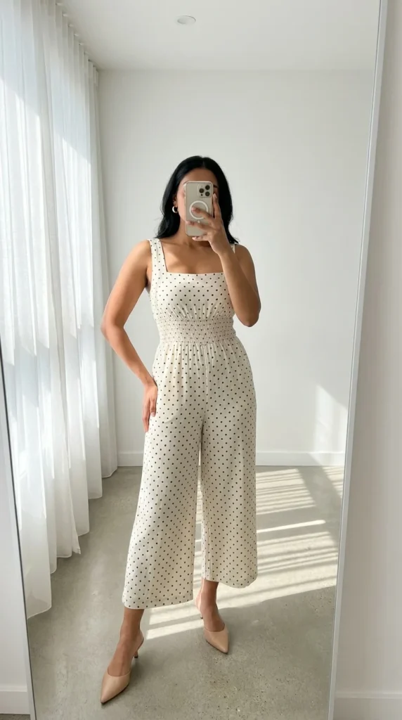 petite polka dot jumpsuit outfit