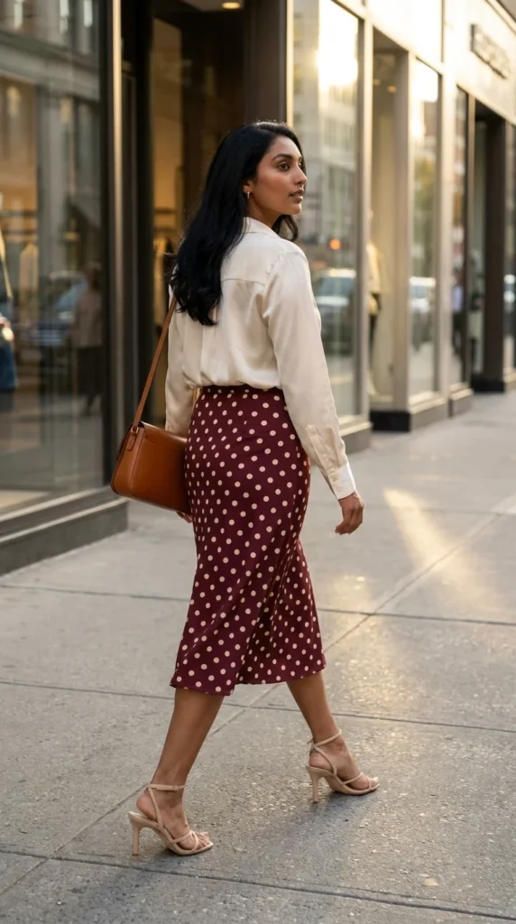 polka dot midi skirt pear shape