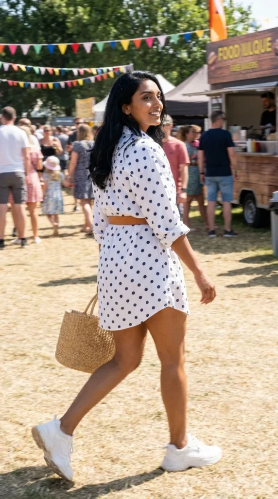 polka dot shirt dress apple body type