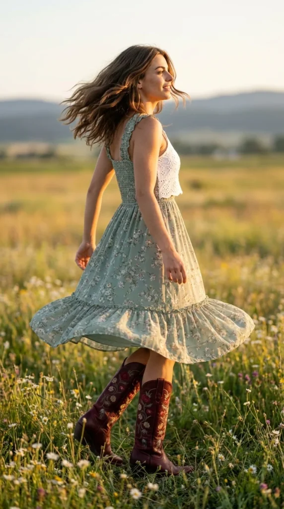 prairie dress western boots boho cowgirl