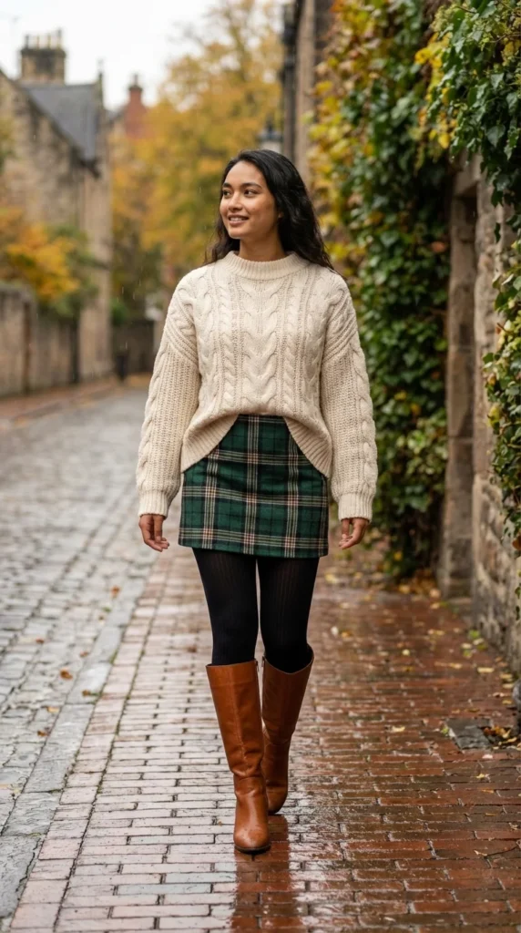 preppy rainy day outfit spring plaid