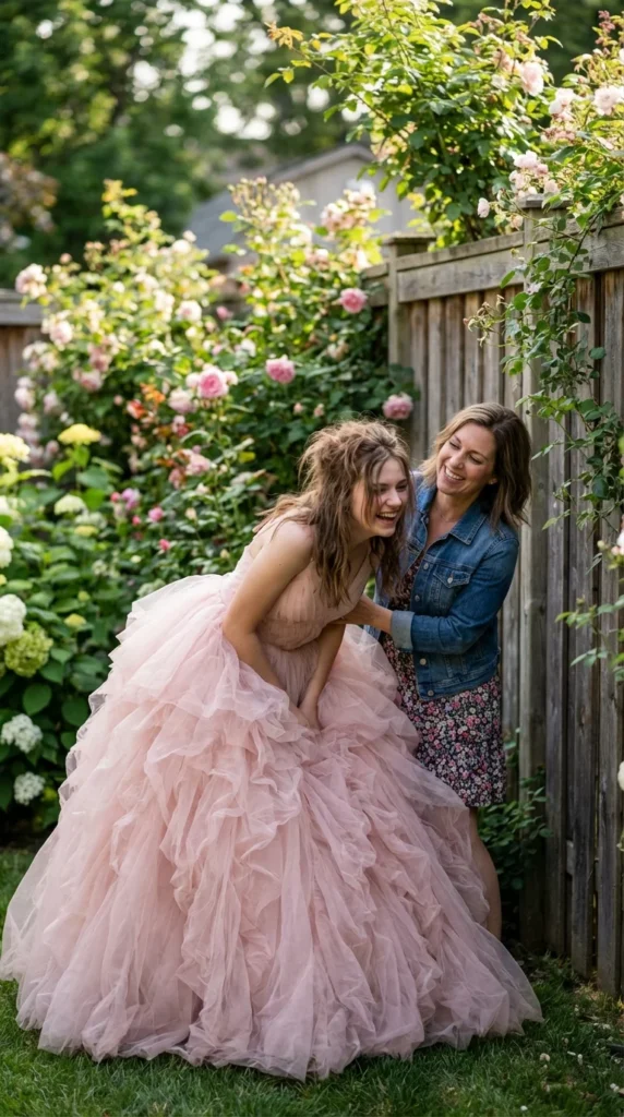 prom photos at home backyard candid