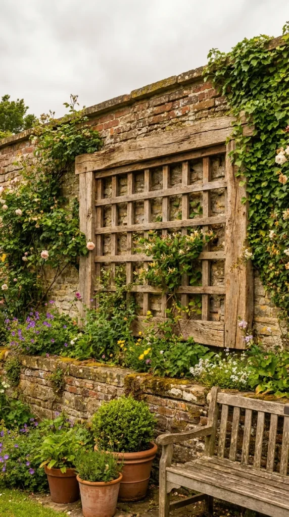 reclaimed wood trellis garden