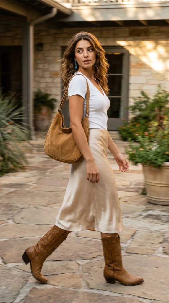 silk skirt western boots elevated cowgirl