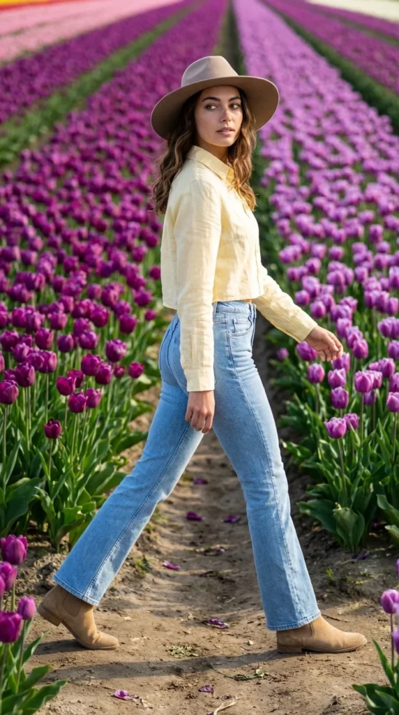 spring outfit ideas women flare jeans