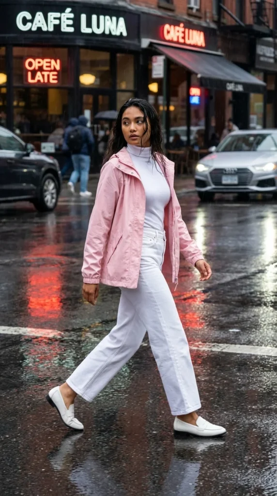 spring raincoat women pink outfit