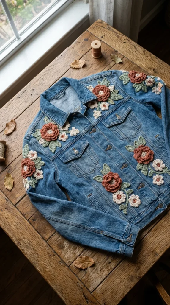 surface crochet embellished denim jacket