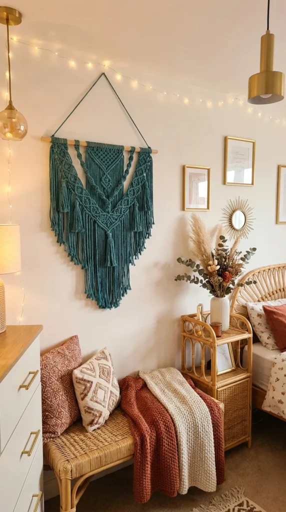 teal boho macramé wall decor