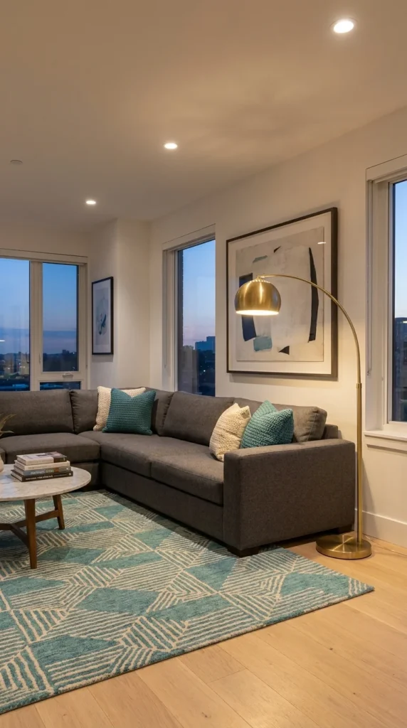 teal gray living room modern