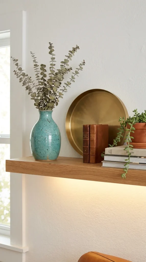 turquoise gold shelf decor accents