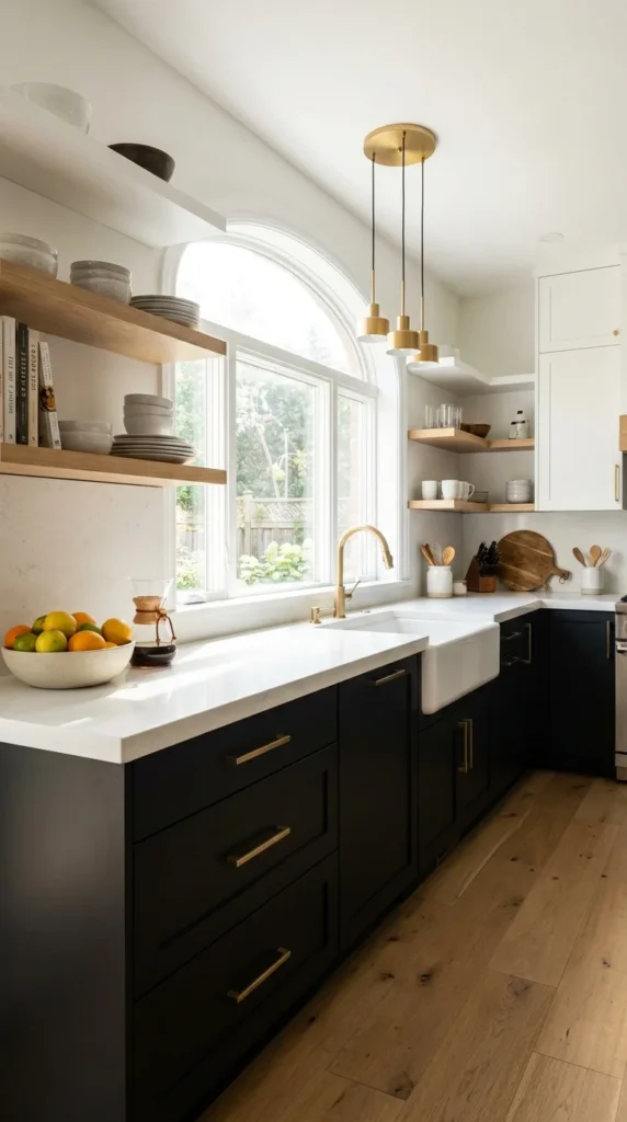 two-tone kitchen cabinets black white