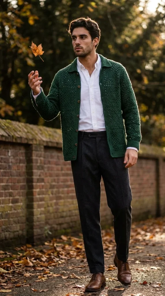 vintage crochet shirt men autumn