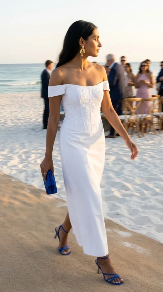 white embroidered maxi wedding guest