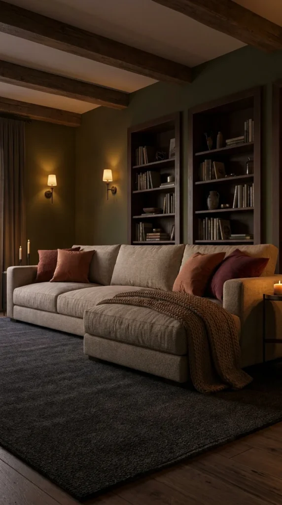 Beige sectional moody living room