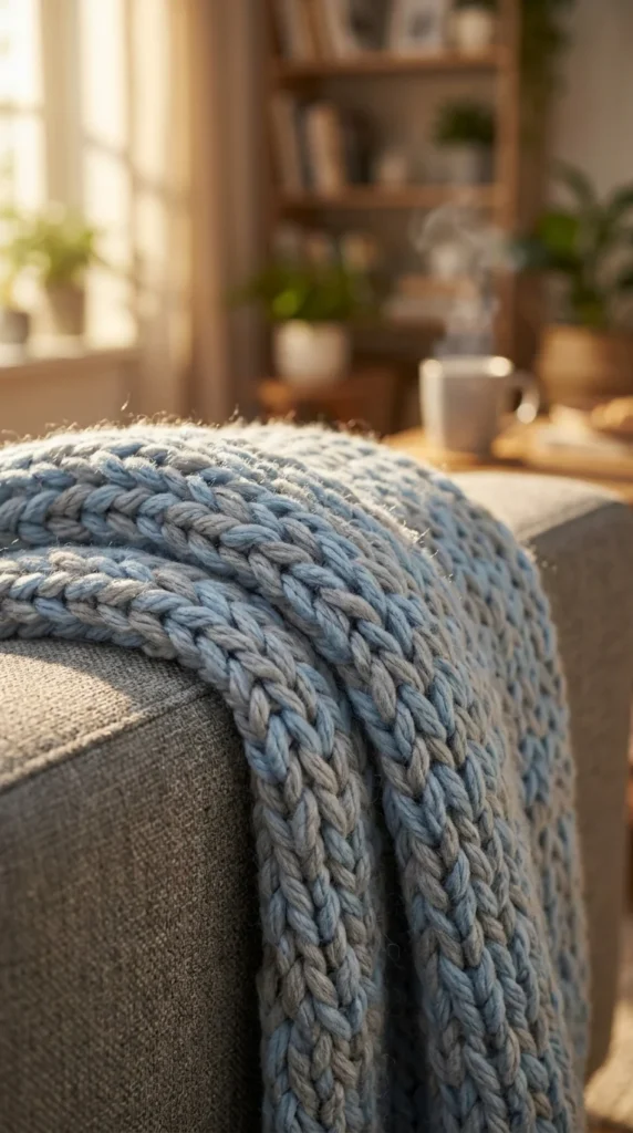 Blue and Grey Woven Throw Blanket