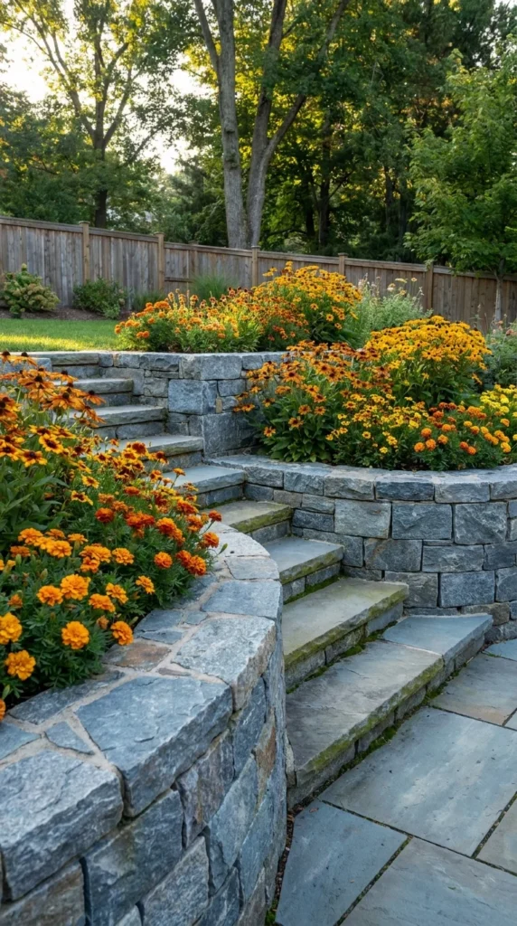 Bluestone retaining wall with steps