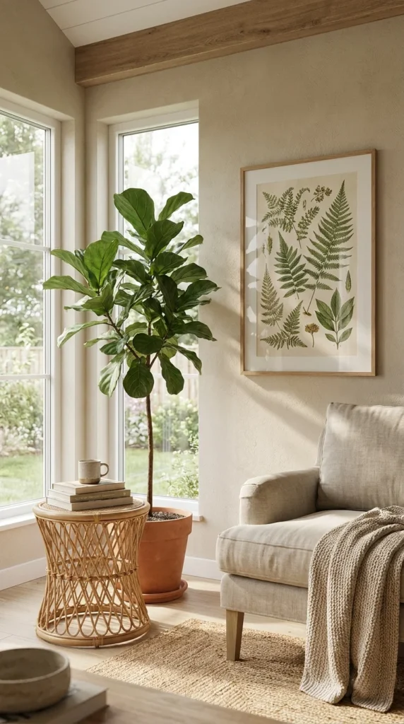 Botanical biophilic living room decor