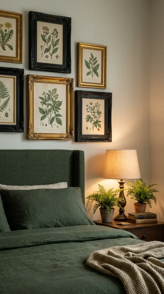 Botanical wall art green bedroom