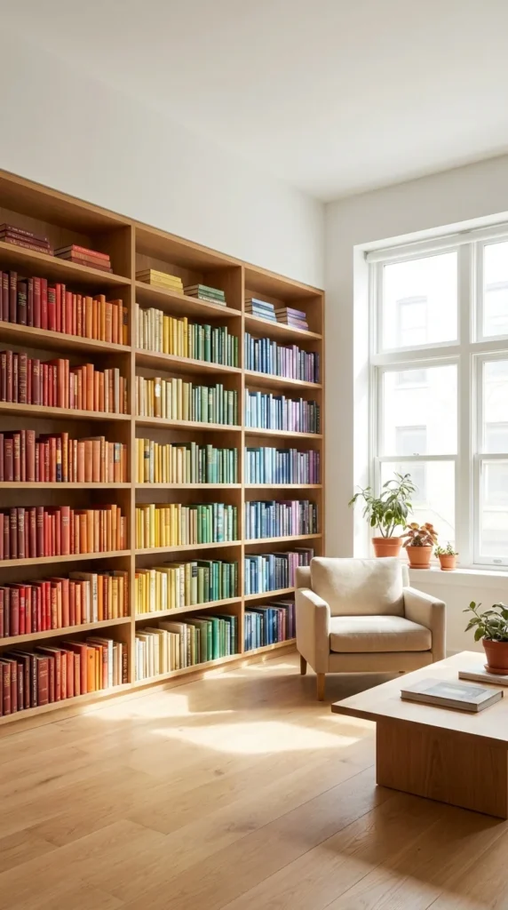 Color-coordinated bookshelf shelfie idea